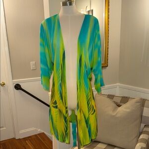 SunFlair Vibrant Green, Yellow and Blue Kimono Cardigan. Size 16. Great shape.
